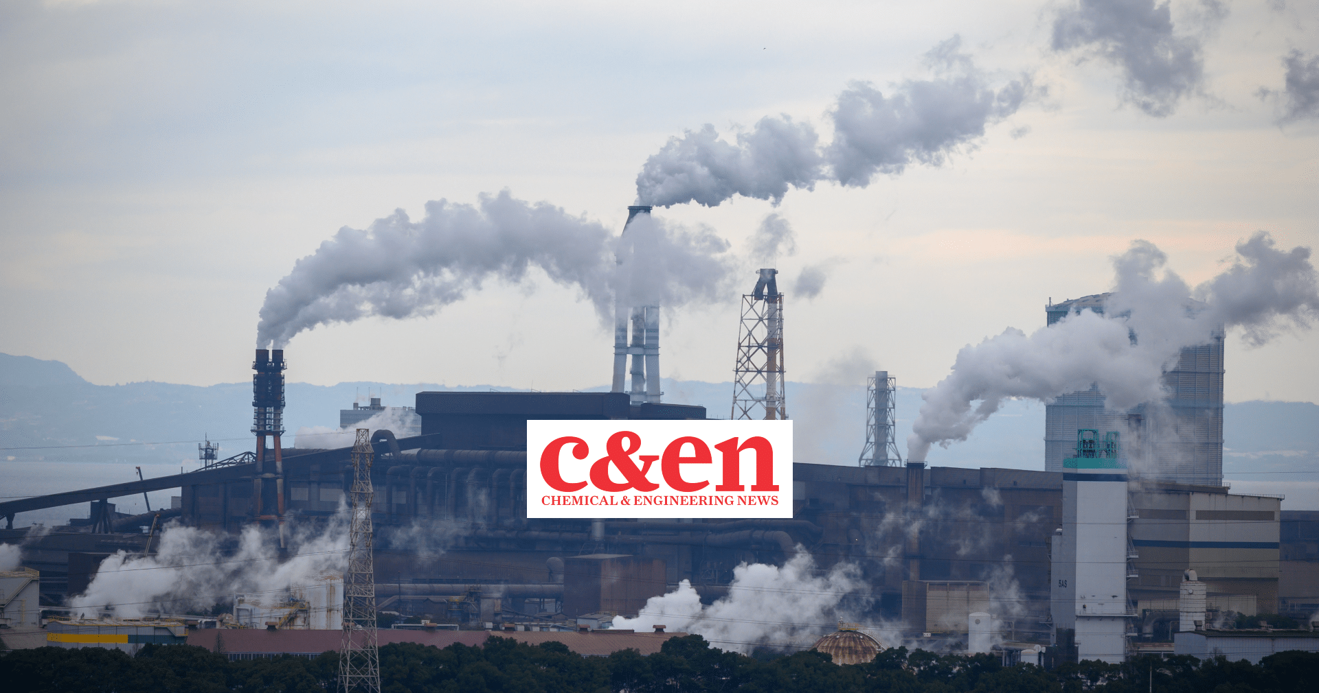 smokestacks background with Chemical & Engineering News logo